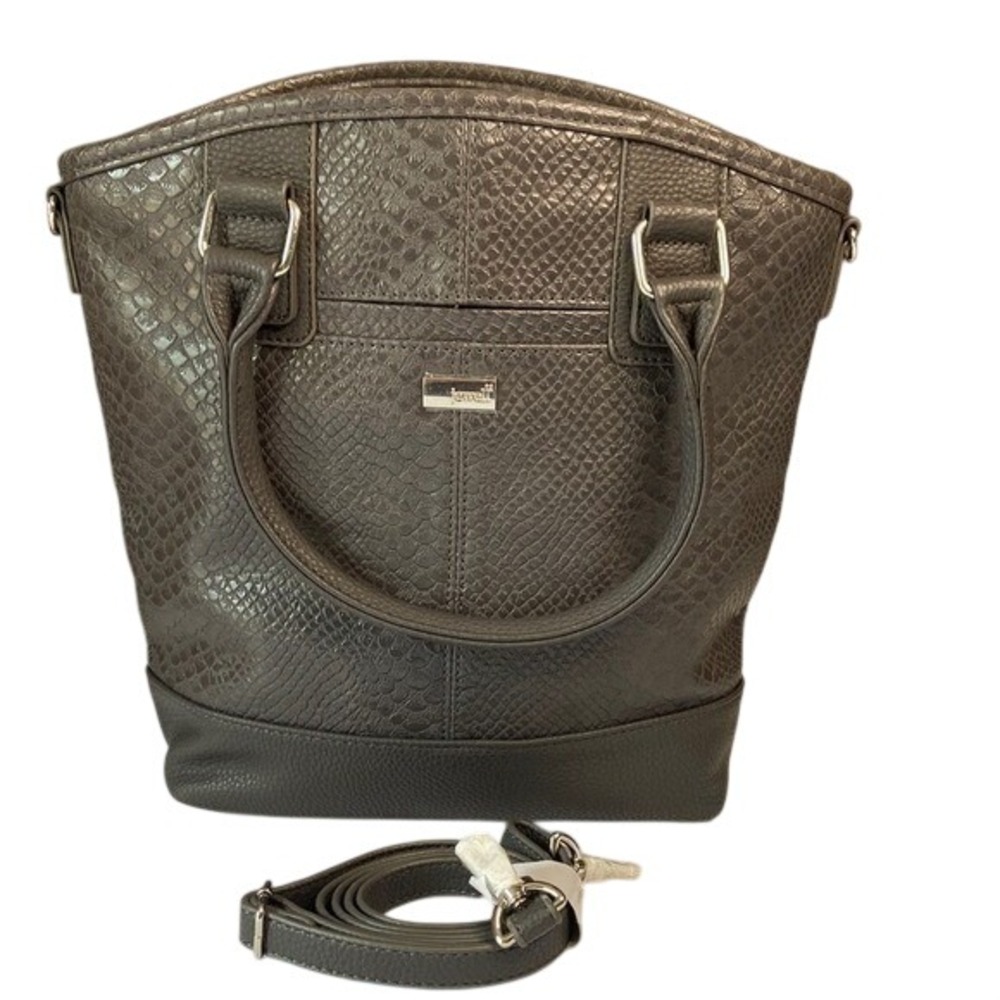Jewell by Thirty-One Grey Snakeskin Embossed‎ Tote Crossbody Bag Silver Hardware